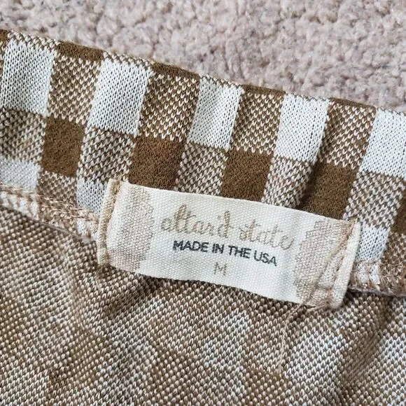 Vintage USA Made Altard State Brown White Gingham Plaid Mini Skirt Size M Slim - Picture 2 of 6